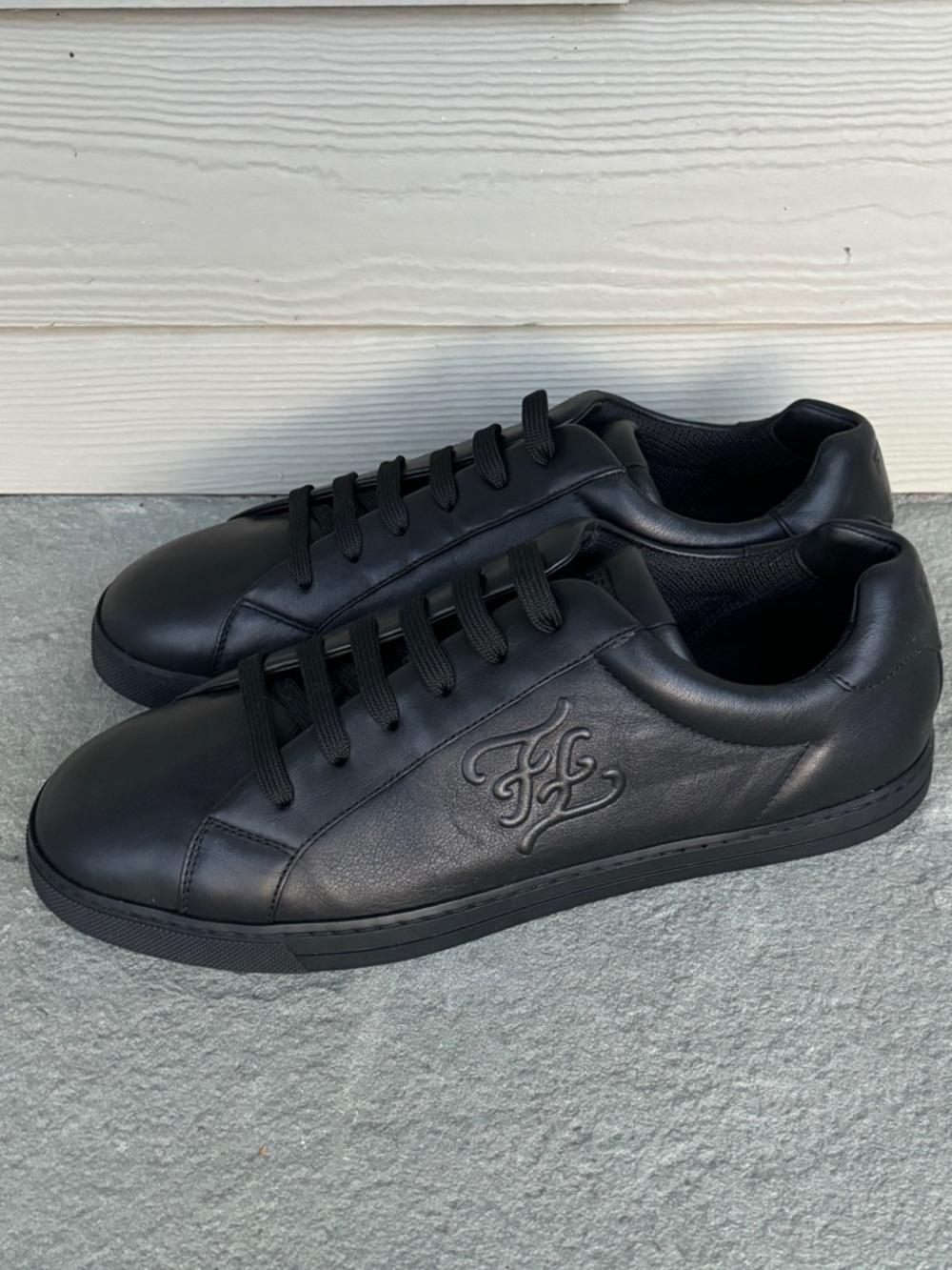 FENDI FF Embossed Black Leather Sneakers, Brand New